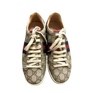 Gucci Womens GG Supreme Canvas Ace Sneakers Size 37.5 Red & Blue Stripes Made In